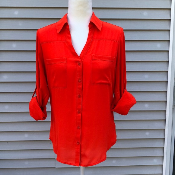 Express Tops - Bright orange express button down